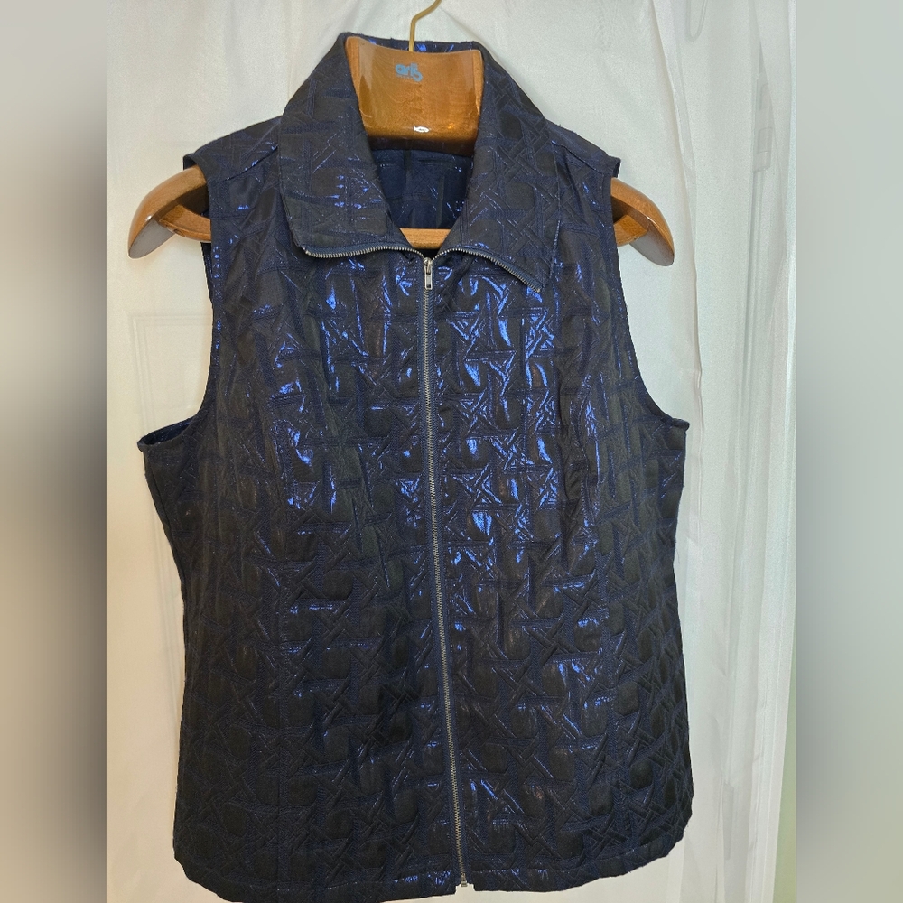 Shiny Metallic Blue Quilted Feastive Vest Elegant Event